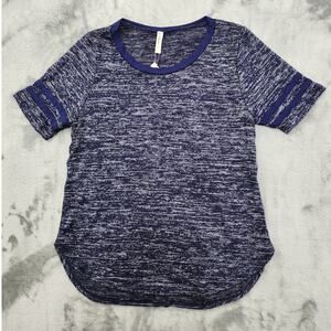 NEW Atticute To Womens S Heathered Blue Varsity Style Striped Short Sleeve Tee
